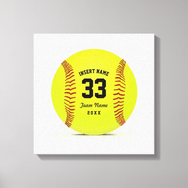 Toile Softball Personnalisable Jaune Rouge et Noir Sport (Recto)