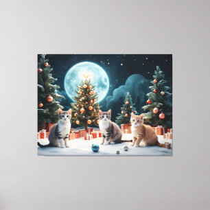 Toile Soirée de Noël envoûtante avec des chatons