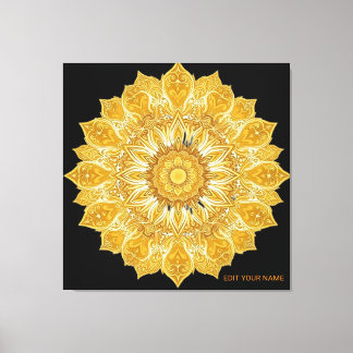 Toile Soleil Floral Mandala Doré Luxueux