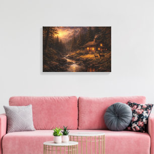 Toile "Solitude dorée : chalet de montagne dans le style