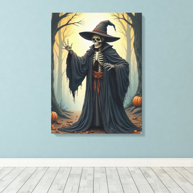 Toile Sorcière de squelette éffrayant dans la forêt hant (Insitu (Plancher de Bois))