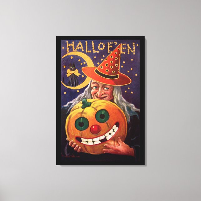 Toile Sorcière d'Halloween avec Citrouille drôle (Recto)