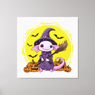 Toile Sorcière d'Halloween Axolotl Mignon