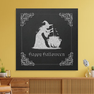 Toile Sorcière en argent et Halloween Cauldron