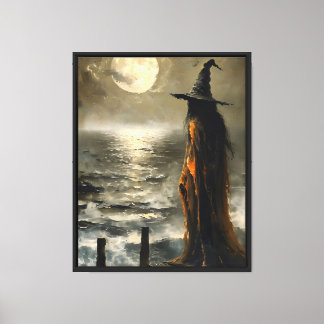 Toile Sorcière lune au bord de la mer