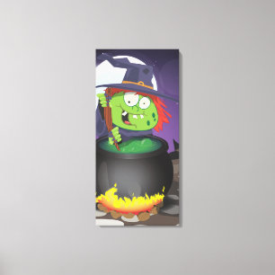 Toile Sorcière remuant un chaudron.