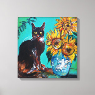 TOILE SOUCHES AVEC CHAT NOIR EN TURQUOISE BLEUE