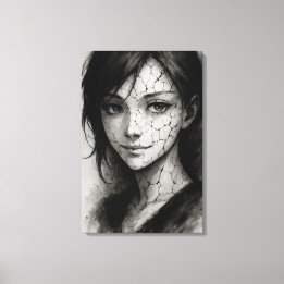Toile Sourire fracturé - Portrait d'encre de porcelaine 