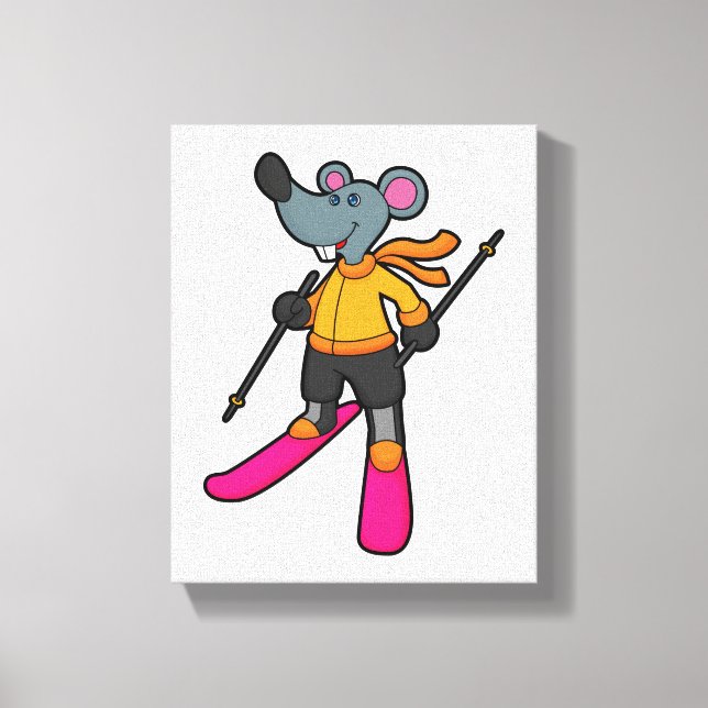 Toile Souris comme skieur avec ski (Recto)