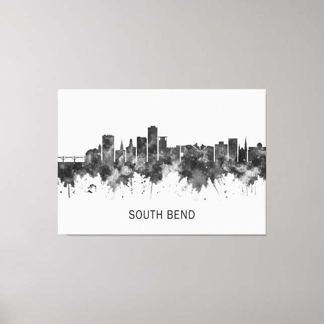 Toile South Bend Indiana Skyline BW (Recto)