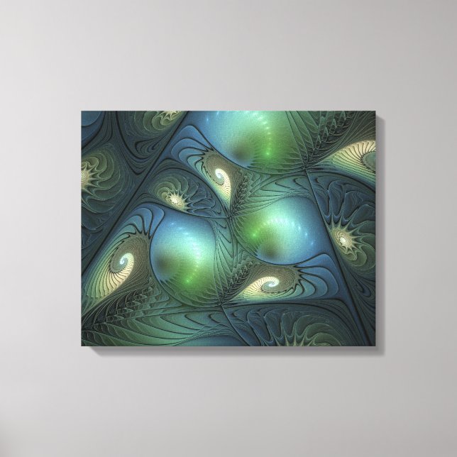 Toile Spirales Turquoise Beige Vert Abstrait Fractal Art (Recto)