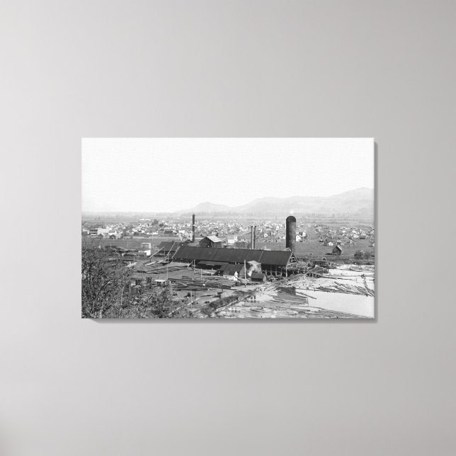 Toile Springfield, OU Vue sur la ville et les scieries (Recto)