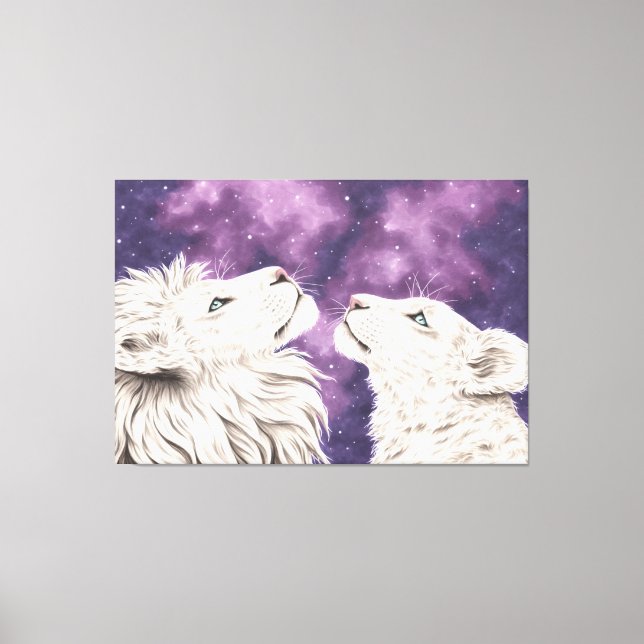 Toile Stargazers Galaxy Lion blanc Couple Aimer Épaules (Recto)