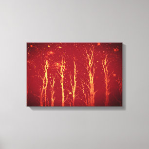 Toile Stark Trees Starry Sky Red Nature