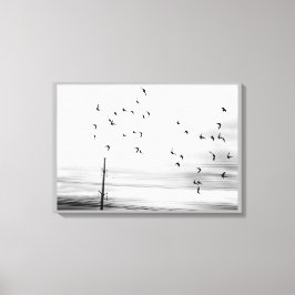Toile Starling Birds Flying by Hydro Wires Stark Scene