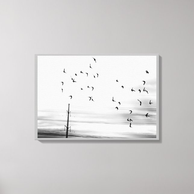 Toile Starling Birds Flying by Hydro Wires Stark Scene (Recto)