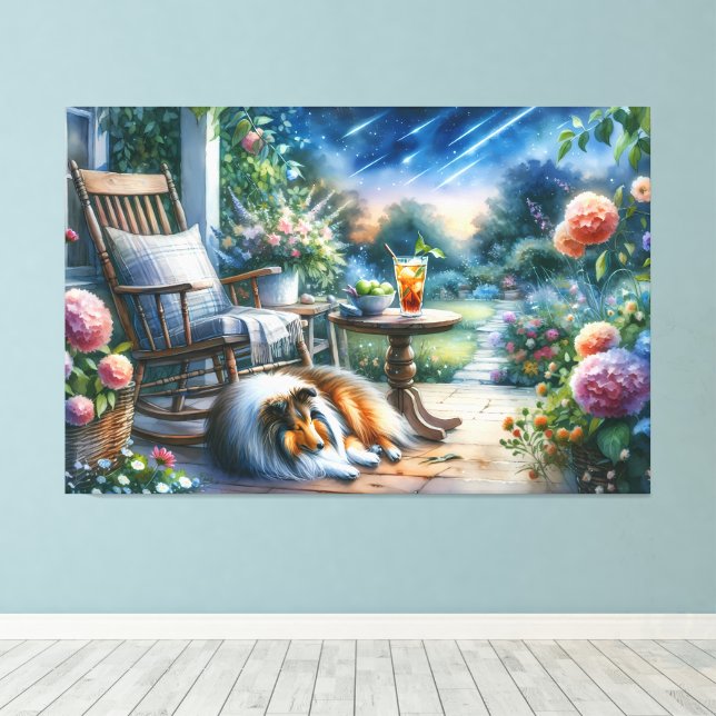 Toile Starlit Garden Porch Sheltie Dream (Insitu (Plancher de Bois))
