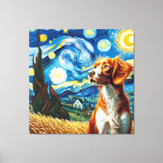 Toile Starry Brittany Portrait de chien - Portrait d'ani
