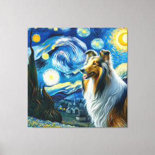 Toile Starry Collie Portrait de chien - Portrait d'anima