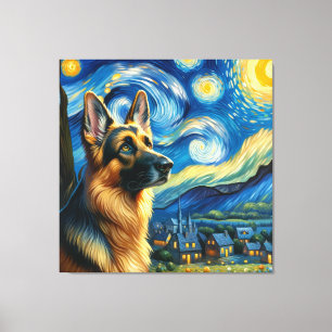 Toile Starry German Shepherd Portrait de chien - Portrai