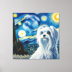 Toile Starry Maltese Portrait de chien - Portrait d'anim