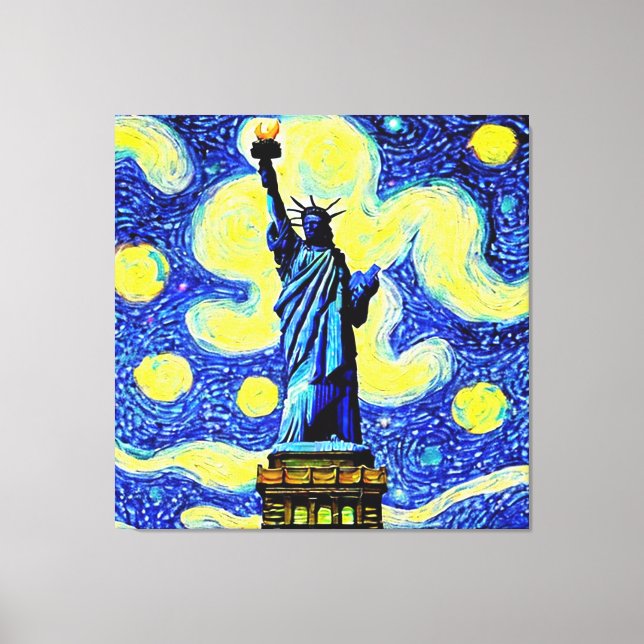 Toile Starry Night Statue De Liberty New York (Recto)