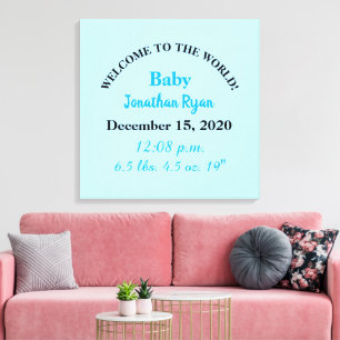 Toile Statistiques de naissance de bébé garçon bleu