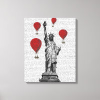 Statue de la Liberté et Ballons rouges à air chaud