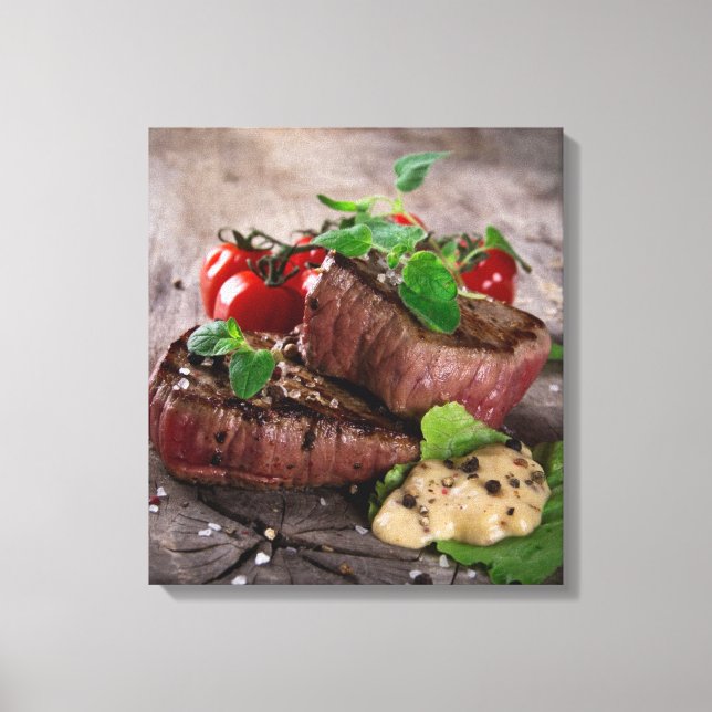 Toile Steaks grillés au barbecue avec herbes fraîches et (Recto)