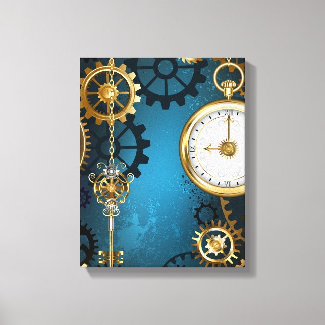 Toile Steampunk Arrière - plan turquoise avec Gears (Recto)