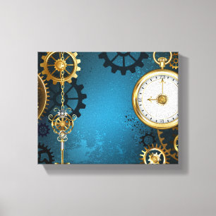 Toile Steampunk Arrière - plan turquoise avec Gears