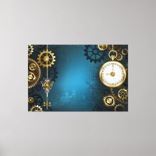 Toile Steampunk Arrière - plan turquoise avec Gears