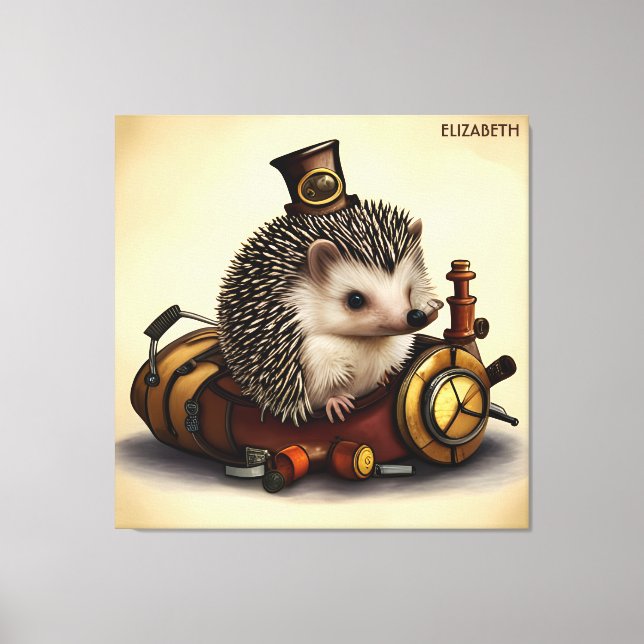 Toile Steampunk Cute Hedgehog Rusty Imaginaire Vintage (Recto)