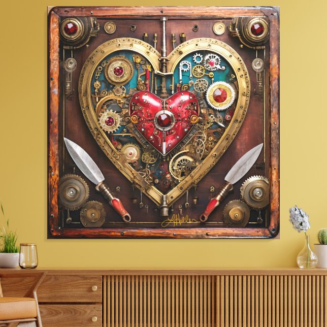 Toile Steampunk Heart Rubies And Daggers For Warriors  (Insitu(Salon))