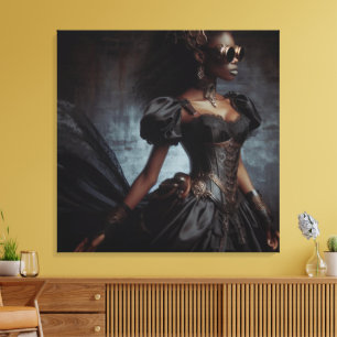 Toile Steampunk Vintage Victorian Lady Black Raven