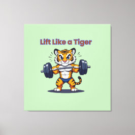 Toile **Strong Tiger – Cute Tiger Lifting Weights Illust