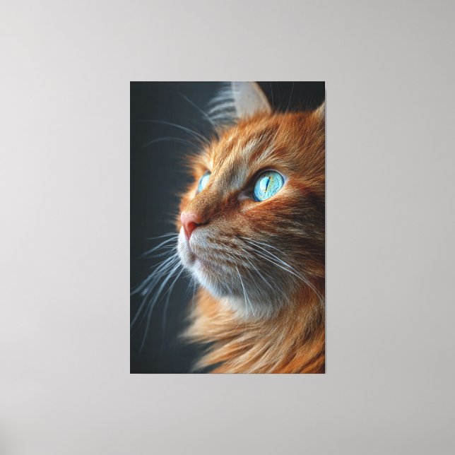 Toile Stunning Fluffy Ginger Cat Profile - Blue Eyed (Recto)