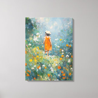 Toile Summer Meadow – Impressionist Girl in Orange Dress