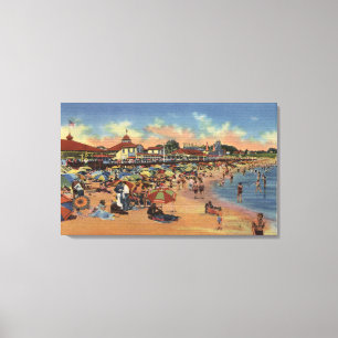 Toile Sunbathers et nageurs sur la promenade et la plage