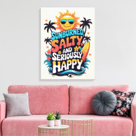 Toile Sunburned Salty and Happy – Retro Beach Vibes