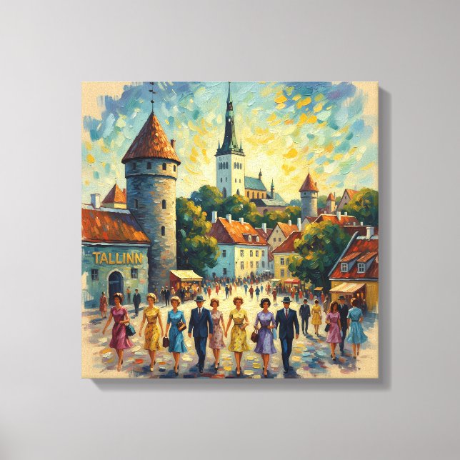 Toile Sunlit Tallinn Old Town Square Canvas Art (Recto)