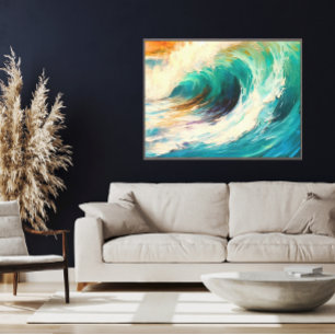 Toile Sunset Wave Bold Ocean Art Turquoise et Burning Or