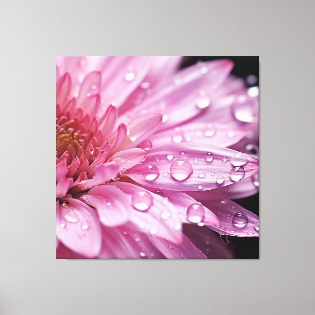 Toile Super Macro Fleur Rose avec Raindrops (Recto)