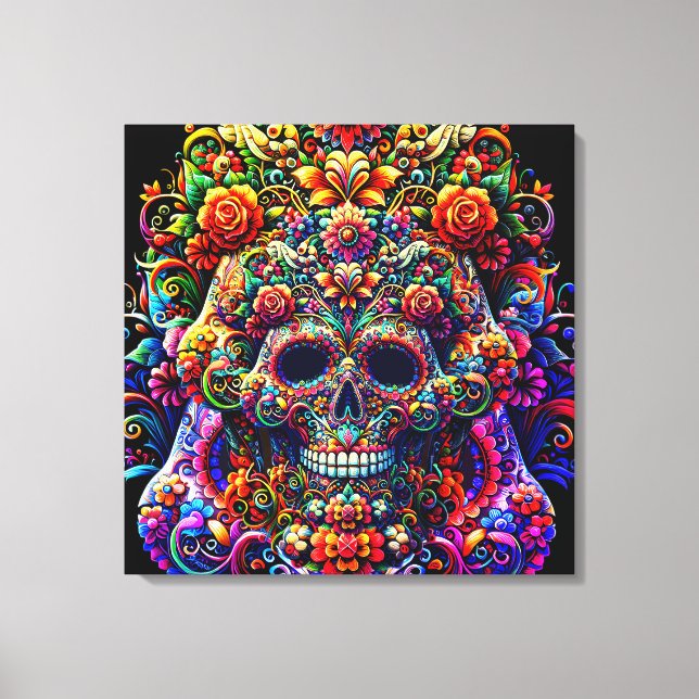 Toile Super Sugar Skull floral vibrant (Recto)