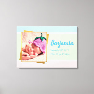 Toile Sweet Pastel Baby Boy Photo Birth Record Stat