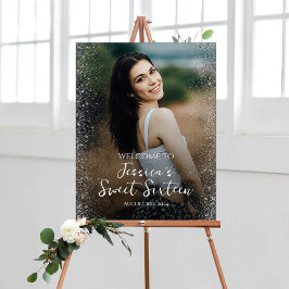 Toile Sweet sixteen fête signe d'accueil avec photo
