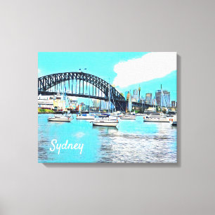 Toile Sydney Harbour Bridge bleu ciel avec yachts