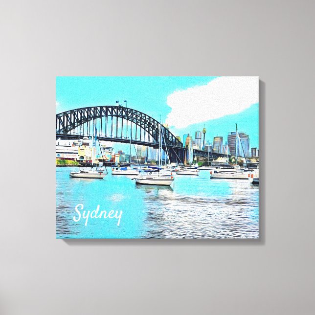 Toile Sydney Harbour Bridge bleu ciel avec yachts (Recto)