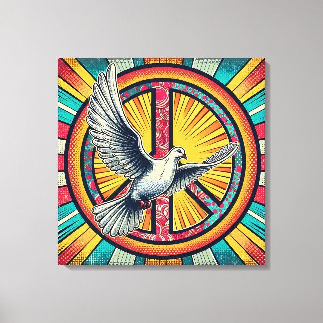 Toile Symbole Boho Retro Dove and Peace (Recto)