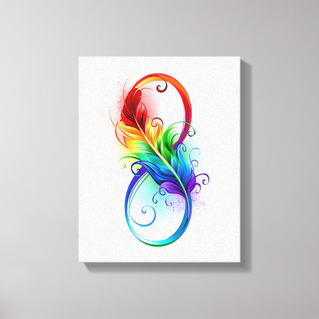 Toile Symbole d'infini avec plume arc-en-ciel (Recto)